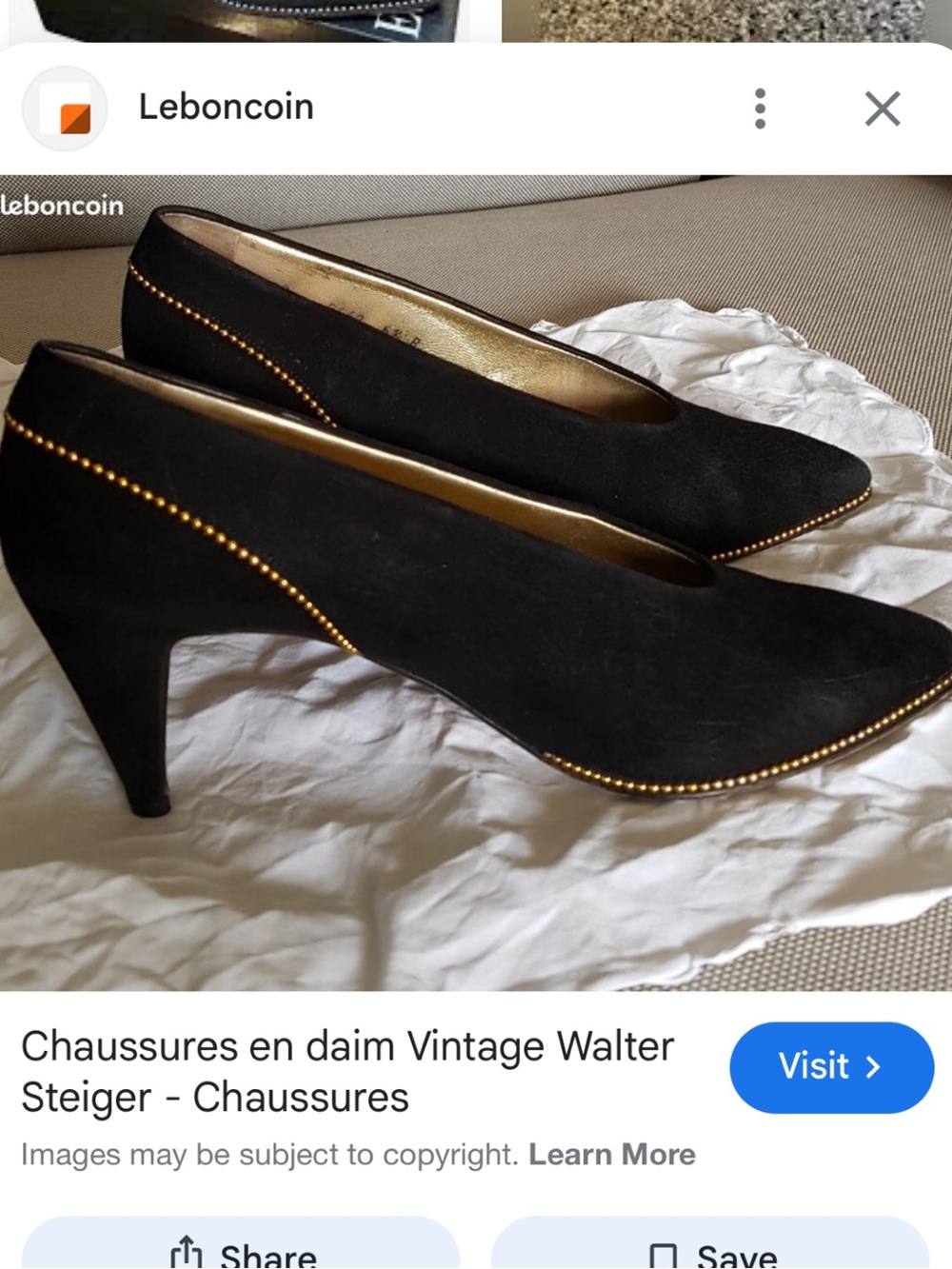 Walter Steiger Black Suede Pointed Pumps with Gold Stud Trim vtg 9B